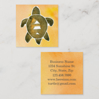 Carte De Visite Carré Symbole de santé de la tortue Aquarelle Orange