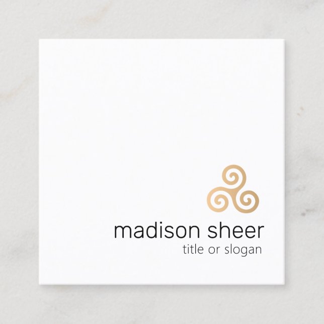 Carte De Visite Carré Symbole de Triskele celtique, spirale triple or (Devant)