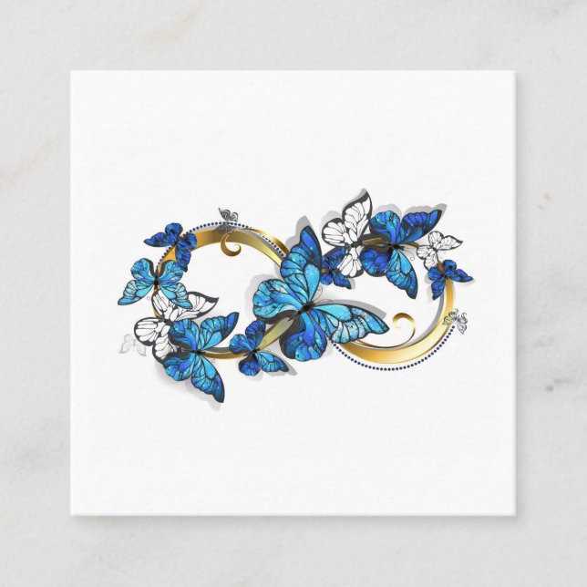 Carte De Visite Carré Symbole infini de papillons Morpho bleus (Devant)
