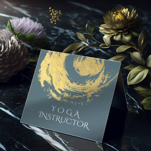 Carte De Visite Carré Symbole YOGA bleu & or ZEN brosse