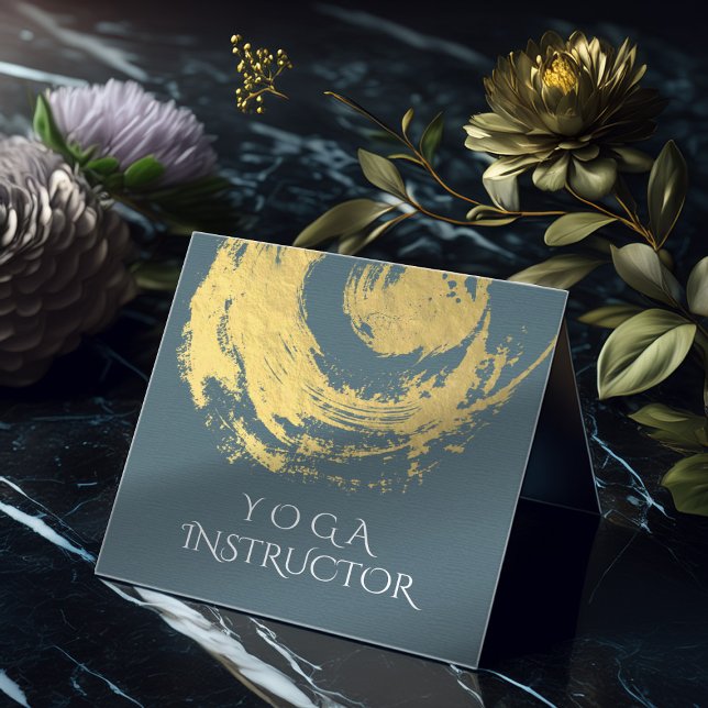 Carte De Visite Carré Symbole YOGA bleu & or ZEN brosse (Créateur téléchargé)