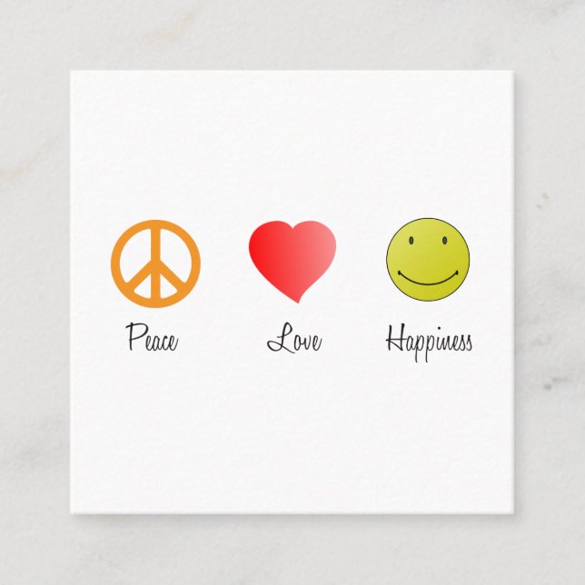 Carte De Visite Carré Symboles Peace Love Happiness (Devant)