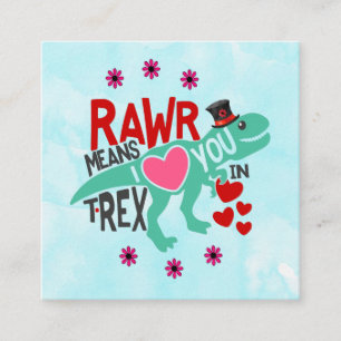 Carte De Visite Carré T-Rex dans un Top Hat Cute Drôle Saint Valentin