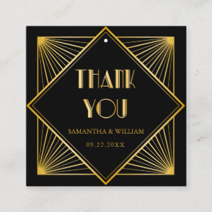 Carte De Visite Carré Tag vintage Art Déco Gold Wedding Favor