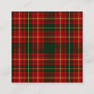 Carte De Visite Carré Tartan à carreaux rouge et vert de Noël classique