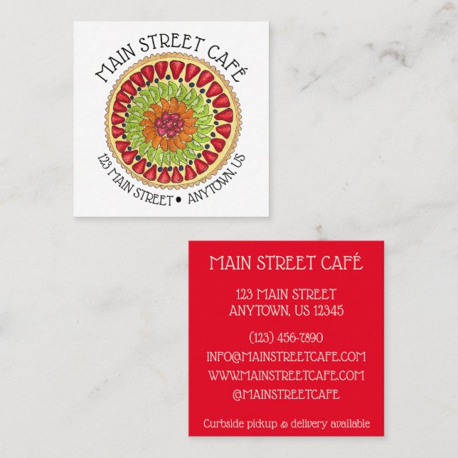 Carte De Visite Carré Tarte aux fruits tarte pâtisserie française Chef b (Devant / Derrière)