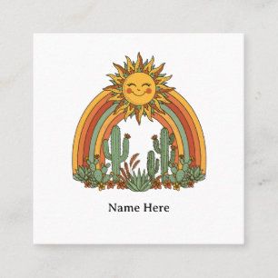 Carte De Visite Carré Tasse à café personnalisée avec nom et cactus arc-