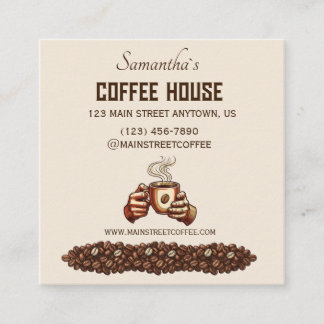 Carte De Visite Carré Tasse à café vintage Marque de café personnalisée
