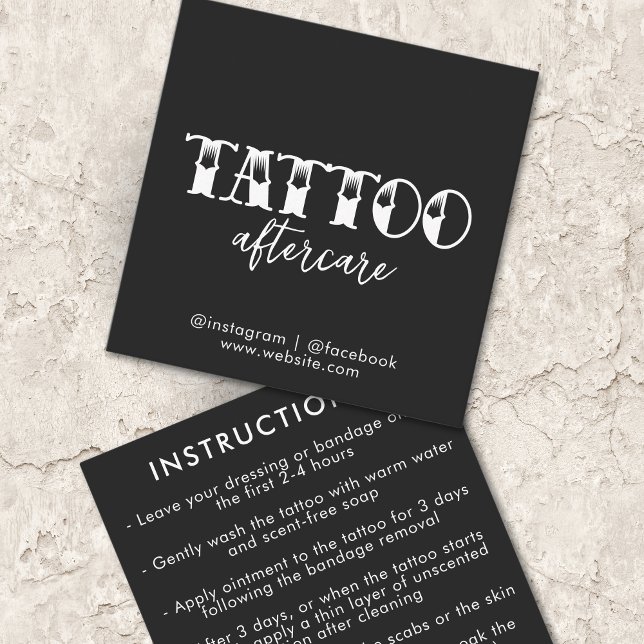 Carte De Visite Carré Tatouage Artiste Professionnel Instructions pour l (Tattoo Professional Artist Aftercare Instructions Square Business Card)