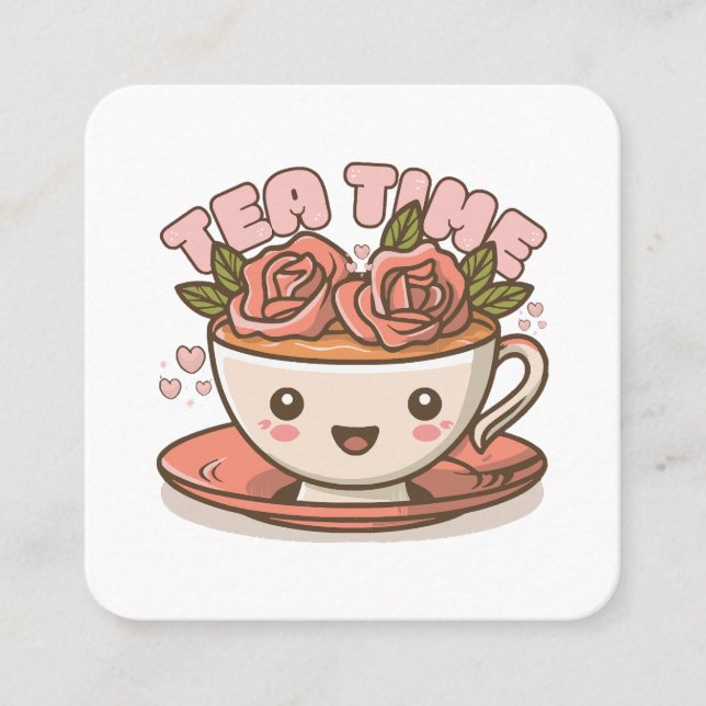 Carte De Visite Carré Tea Time Rose Tea Kawaii (Devant)