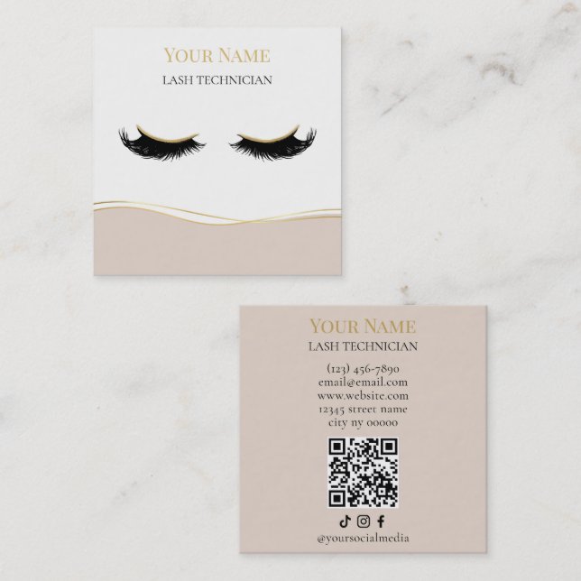Carte De Visite Carré Technicienne de cils QR code de luxe (Devant / Derrière)