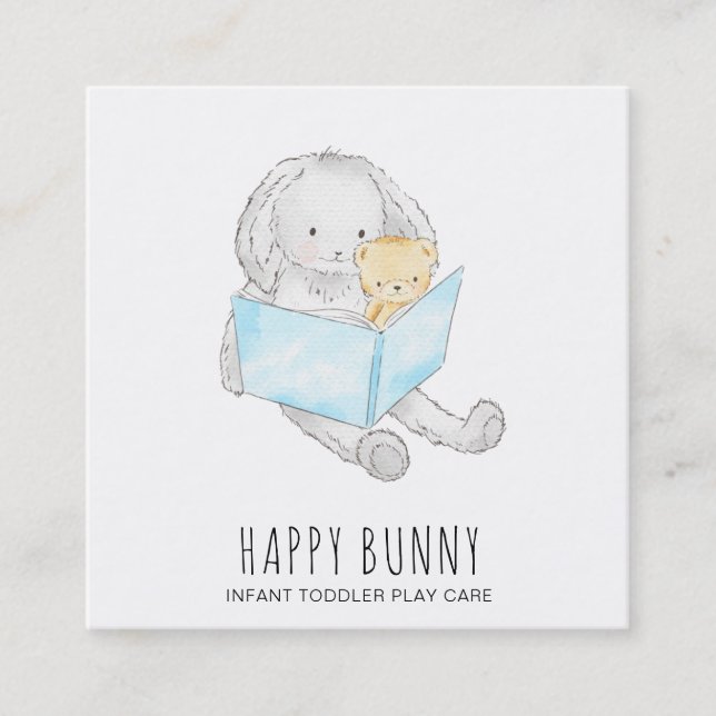 Carte De Visite Carré *~* Teddy Bunny Rabny Garderie Enseignant Nanny Tu (Devant)