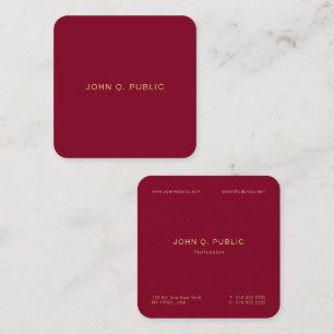 Carte De Visite Carré Tendance Élégant Texte Doré Rouge Bourgogne Luxe S
