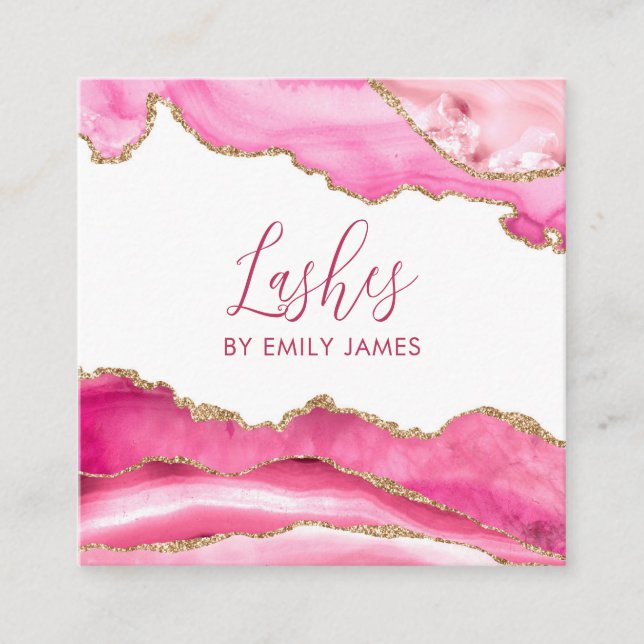 Carte De Visite Carré Tendance moderne rose Agate Lash Extensions Beauté (Devant)