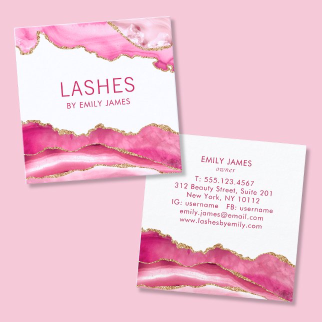 Carte De Visite Carré Tendance moderne rose Agate Lash Extensions Beauté (Créateur téléchargé)