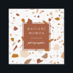 Carte De Visite Carré Terra-cotta Terrazzo Motif moderne<br><div class="desc">Motif terrazzo branché,  cartes de visite motifs en pierre. Palette organique moderne de rouille orange,  terre-cuite et motif terrazzo en pierre rousse avec des cadres de couleur coordonnés. Cartes de visite professionnels.</div>