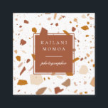 Carte De Visite Carré Terra-cotta Terrazzo Motif moderne<br><div class="desc">Motif terrazzo branché,  cartes de visite motifs en pierre. Palette organique moderne de rouille orange,  terre-cuite et motif terrazzo en pierre rousse avec des cadres de couleur coordonnés. Cartes de visite professionnels.</div>