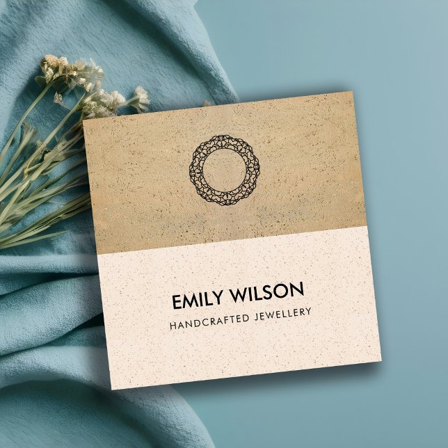 CARTE DE VISITE CARRÉ TERRACOTTE ROSE BLANC TEXTURE LOGO CODE QR (Créateur téléchargé)