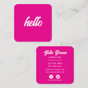 Carte De Visite Carré Texte gras chic Hello rose féminin