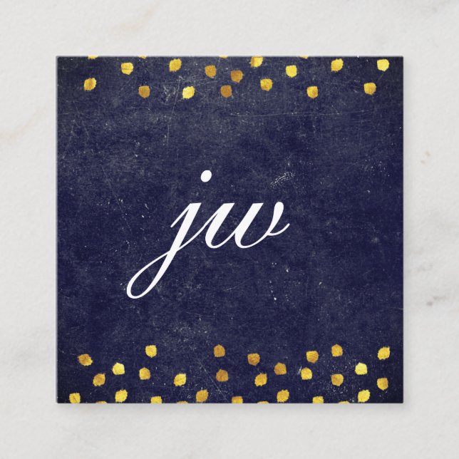Carte De Visite Carré texture bleue chic avec monogramme à taches dorées (Devant)