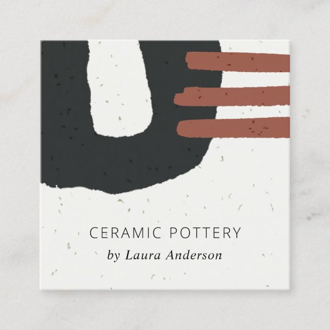 CARTE DE VISITE CARRÉ TEXTURE CÉRAMIQUE ABSTRAITE CHIC DE POUSSIÈRE NOIR (Devant)