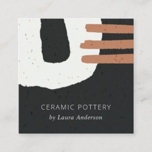 CARTE DE VISITE CARRÉ TEXTURE CÉRAMIQUE ABSTRAITE POUSSIÈRE BLANC NOIR