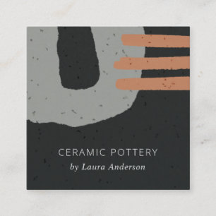 CARTE DE VISITE CARRÉ TEXTURE CÉRAMIQUE ABSTRAITE POUSSIÈRE EN GRAS NOIR