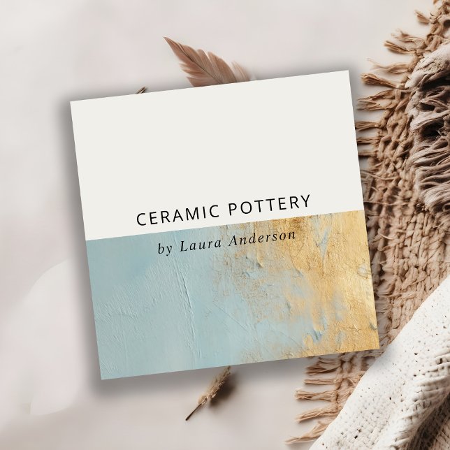 Carte De Visite Carré Texture de peinture à l'huile d'or bleu ciel (Créateur téléchargé)