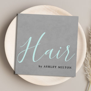 Carte De Visite Carré Texture élégante gris turquoise Typographie Cheveu