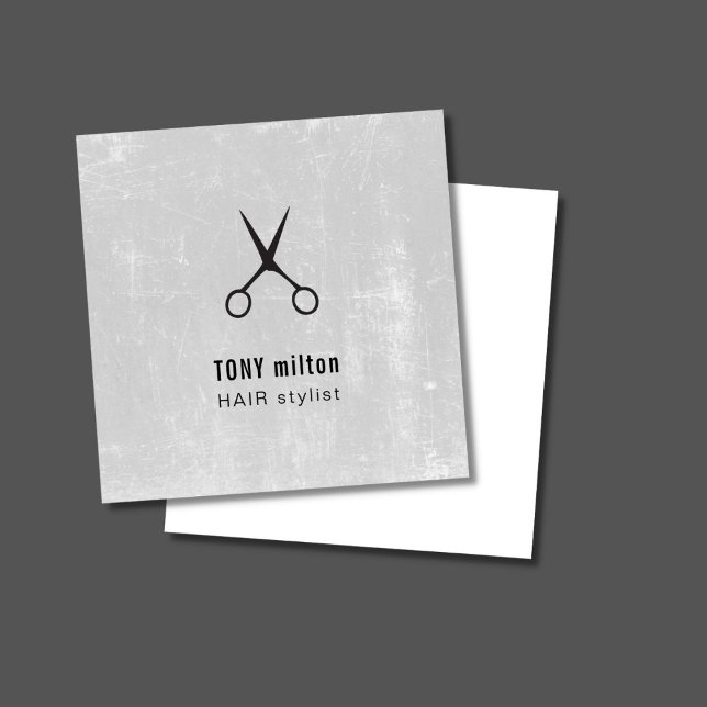 Carte De Visite Carré Texture moderne Gris Ciseaux Noirs Liste de cheveu (Créateur téléchargé)