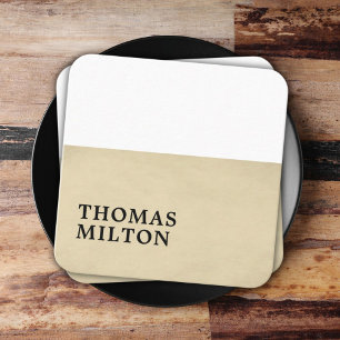 Carte De Visite Carré Texture simple et élégante Beige Blanc Consultant