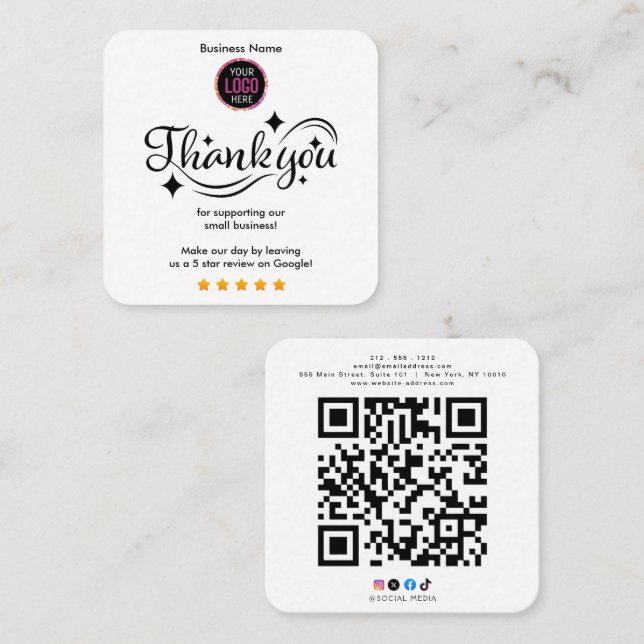 Carte De Visite Carré  Thank You For Shopping  (Devant / Derrière)