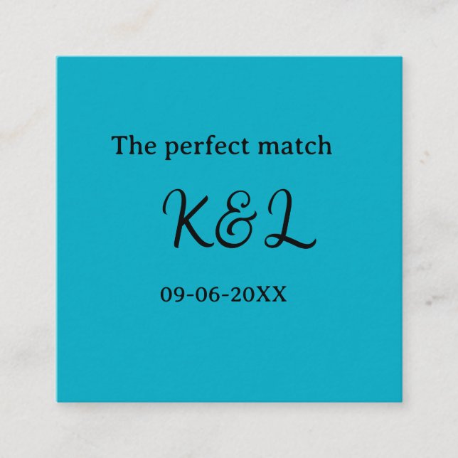 Carte De Visite Carré The perfect match couple name letter date blue sim (Devant)