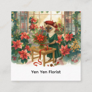 Carte De Visite Carré Thème de Noël fleuriste arrangeant des fleurs