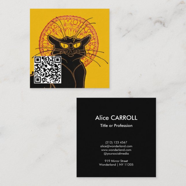 Carte De Visite Carré Theophile Steinlen - Le Chat Noir - Code QR (Devant / Derrière)