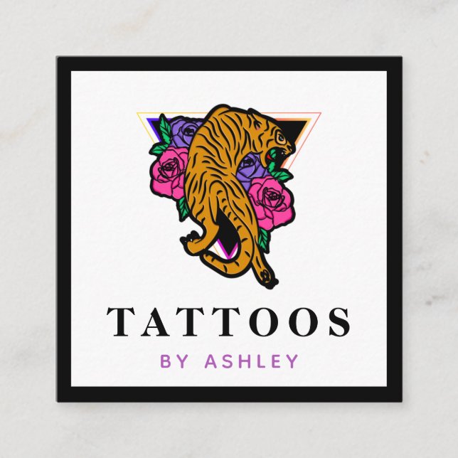 Carte De Visite Carré Tigre japonais Illustration Tatouage Artiste Tatou (Devant)