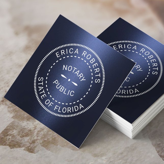 Carte De Visite Carré Timbre public notaire Marine moderne Bleu Métallo (Créateur téléchargé)
