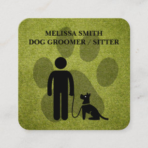 Carte De Visite Carré Toiletteur de chiens Entraîneur Pattes Gazon