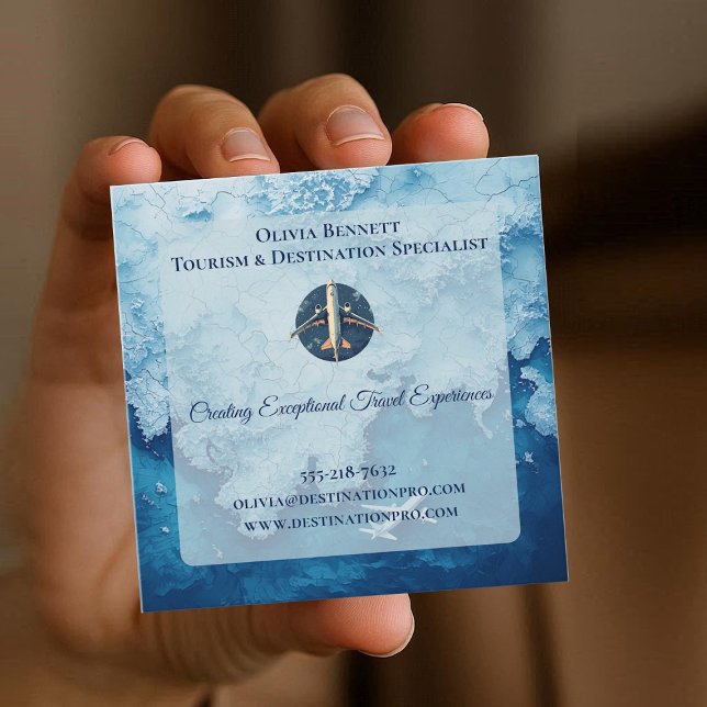 Carte De Visite Carré Tourism Profession Blue Sea Map Company Logo QR  (Tourism Profession Blue Sea Map Company Logo QR Square Business Card)