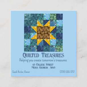 Carte De Visite Carré Tournesol floral sur courtepointe bleu géométrique