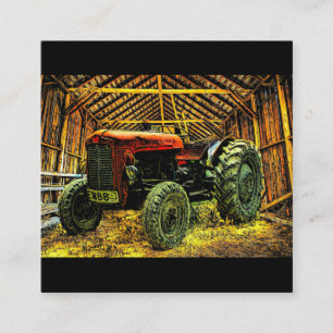 Carte De Visite Carré Tracteur rouge antique Grange rustique