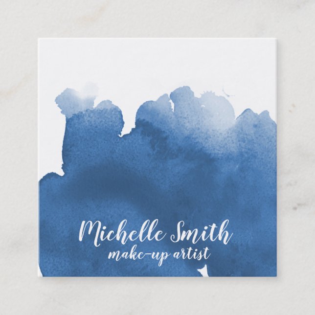 Carte De Visite Carré trait de brosse Abstrait couleur bleu aquarelle (Devant)