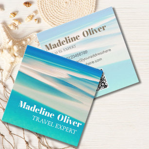Carte De Visite Carré Travel Ocean Beach Sea Blue QR Business