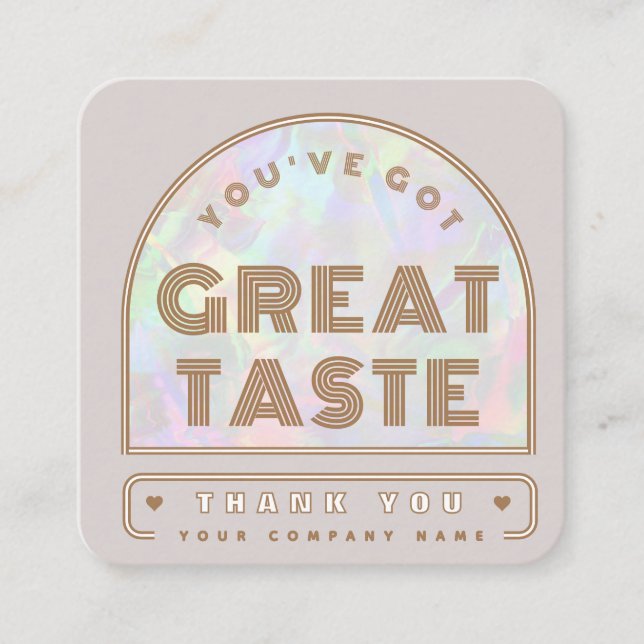 Carte De Visite Carré Trendy Chic Holographic Aura Arch Beige Thank you (Devant)