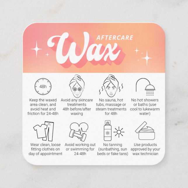 Carte De Visite Carré Trendy Girly Peach Groovy Waxing Aftercare Guide (Dos)