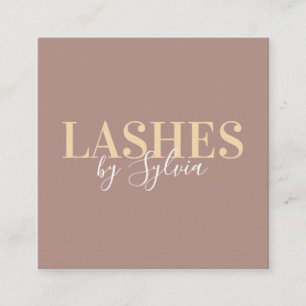 Carte De Visite Carré Trendy pastel brown or lashes chic script font