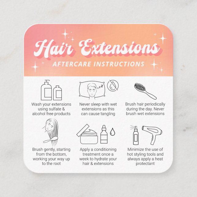 Carte De Visite Carré Trendy Retro Peach Logo Hair Extensions Aftercare (Dos)