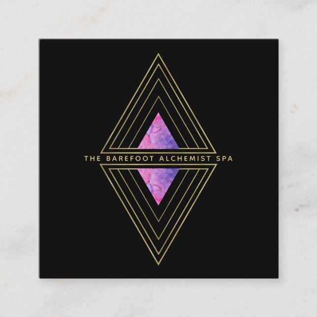 Carte De Visite Carré *~* Triangles d'or noir Géométrie sacrée Alchimie (Devant)