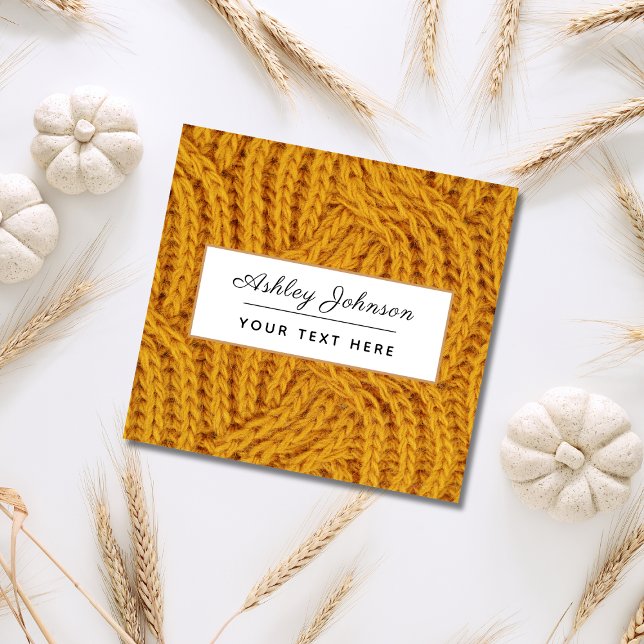 Carte De Visite Carré Tricot artisanal Crochet Ajouter médias sociaux Or (Créateur téléchargé)