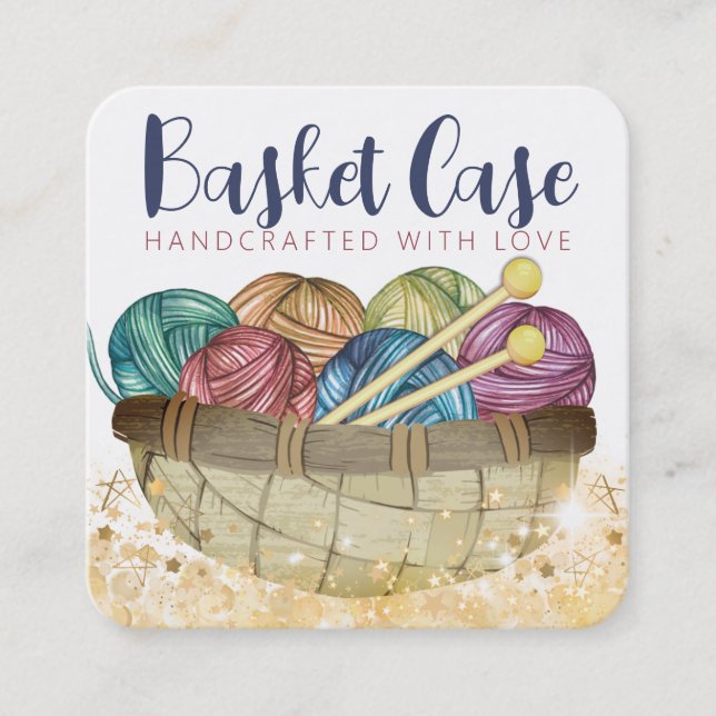 Carte De Visite Carré Tricot en fils aiguilles tricot artisanat (Devant)